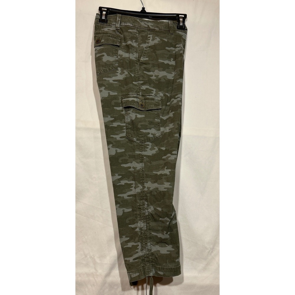 Eddie Bauer Green Camo Ripstop Cargo Pants Womens 10 Cropped Drawstring Hem